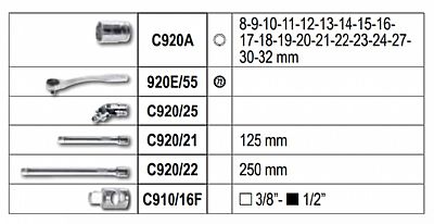Συλλογή με 20 Καρυδάκια και 5 βοηθητικά εξαρτήματα, 1/2 - BETA 923E/C25 B009231025