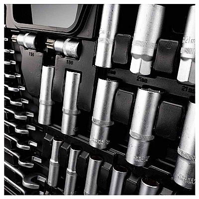 Σετ Κασετίνα με Καρυδάκια 1/2'', 1/4'' & 3/8'' με Καστάνια & Προέκταση 215Τεμ. Με Μύτες Γερμανικό Πολύγωνα - BORMANN Pro BHT5220