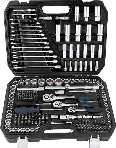 Σετ Κασετίνα με Καρυδάκια 1/2'', 1/4'' & 3/8'' με Καστάνια & Προέκταση 215Τεμ. Με Μύτες Γερμανικό Πολύγωνα - BORMANN Pro BHT5220