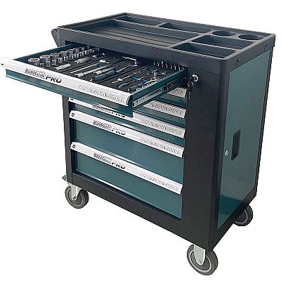 Εργαλειοφορέας με 6 Συρτάρια Πλαϊνό Ντουλάπι, 120 Εργαλεία, Ρόδες και Στοπ - BORMANN Pro BWR7600SET