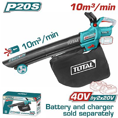 Επαγγελματικός Φυσητήρας/Αναρροφητήρας Κήπου Μπαταρίας Λιθίου 2X20V - TOTAL TABLI2003