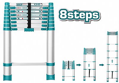 Σκάλα Αλουμινίου Πτυσσόμενη 8 Σκαλοπάτια 2,5m - TOTAL THLAD08081