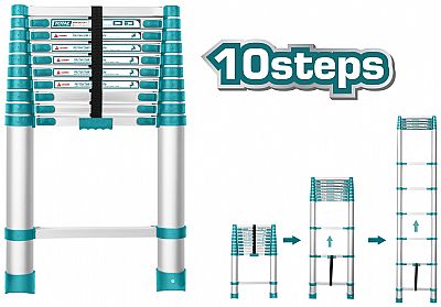 Σκάλα Αλουμινίου Πτυσσόμενη 10 Σκαλοπάτια 3,1m - TOTAL THLAD08101