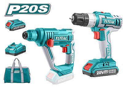 Επαγγελματικό Σετ Δραπανοκατσάβιδο + Πνευματικό Πιστολέτο Μπαταρίας Λιθίου 20V / 2Ah - TOTAL TCKLI2008