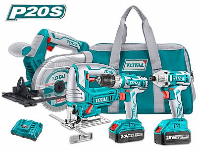 Επαγγελματικό Σετ Δραπανοκατσάβιδο + Παλμικό Κατσαβίδι + Σέγα + Δισκοπρίονο Μπαταρίας Λιθίου 20V / 4Ah - TOTAL TCKLI2010