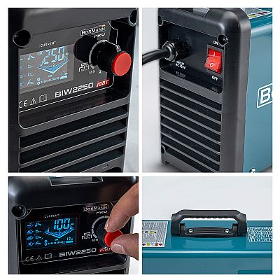 Ηλεκτροκόλληση Inverter Απόδοση 250Α/60%, Ψηφ.Οθόνης, Μεγ.Ηλεκτρόδιο 5mm + Ηλεκτρονική Μάσκα ηλεκτροσυγκόλλησης - BORMANN Pro BIW2250
